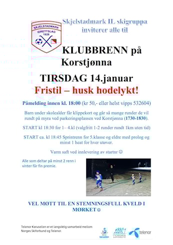 Klubbrenn tirsdag 13. jan flyttet til Korstjønna – husk hodelykt!